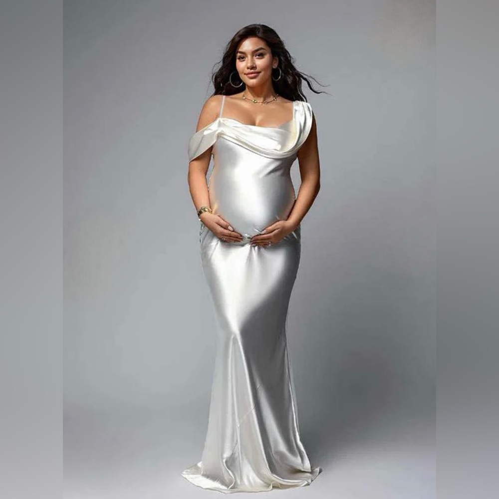NWT White Off Shoulder Satin Mermaid Gown